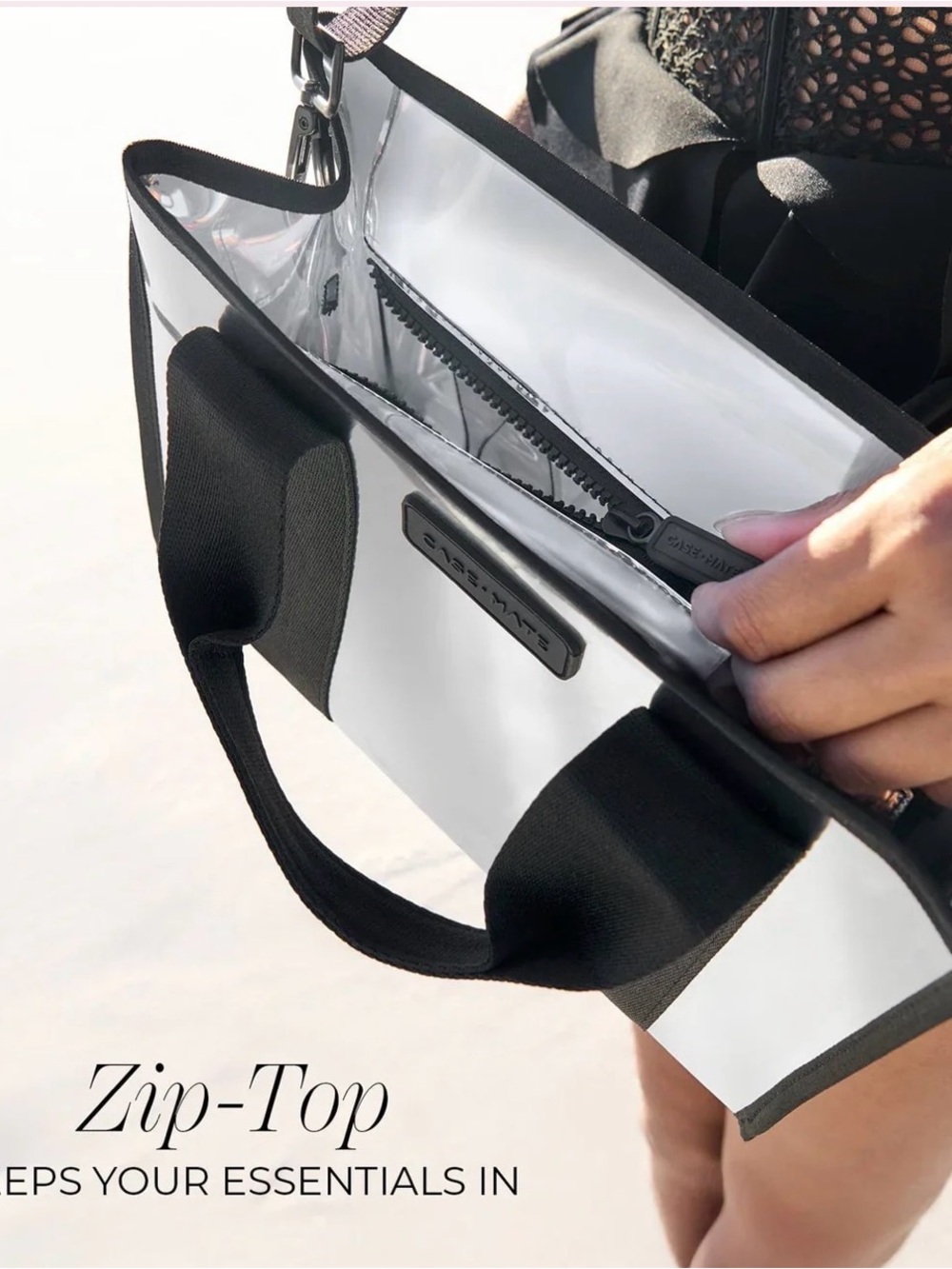 New Case-Mate Silver Chrome Mini Zip Tote Crossbody Beach Bag Stadium Approved - Picture 2 of 7